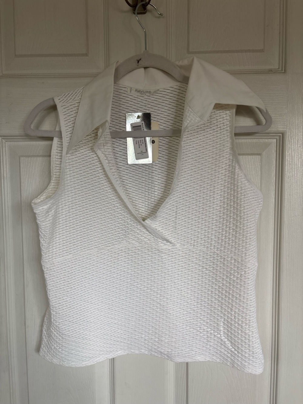 Rayure Textured Collared Sleeveless Camisole - White